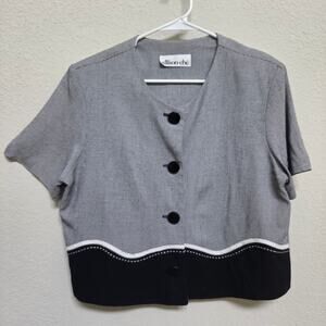 Vintage 90s Blazer Top Allison-Ché Womens Large Short Sleeve Office Black White